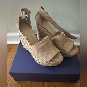 Stuart Weitzman SOHO JUTE , tan  Espadrille Wedge Sandals , size 8
